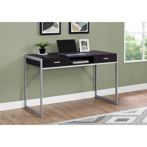 48" Computer Desk in Cappuccino & Silver Metal